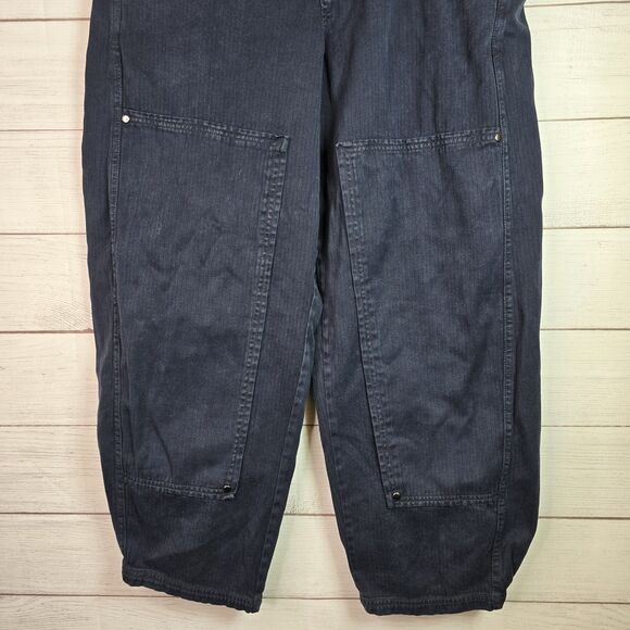 Free People Baggy Double Knee Navy Pants Women’s Size 6 Elastic Waist - Picture 2 of 11